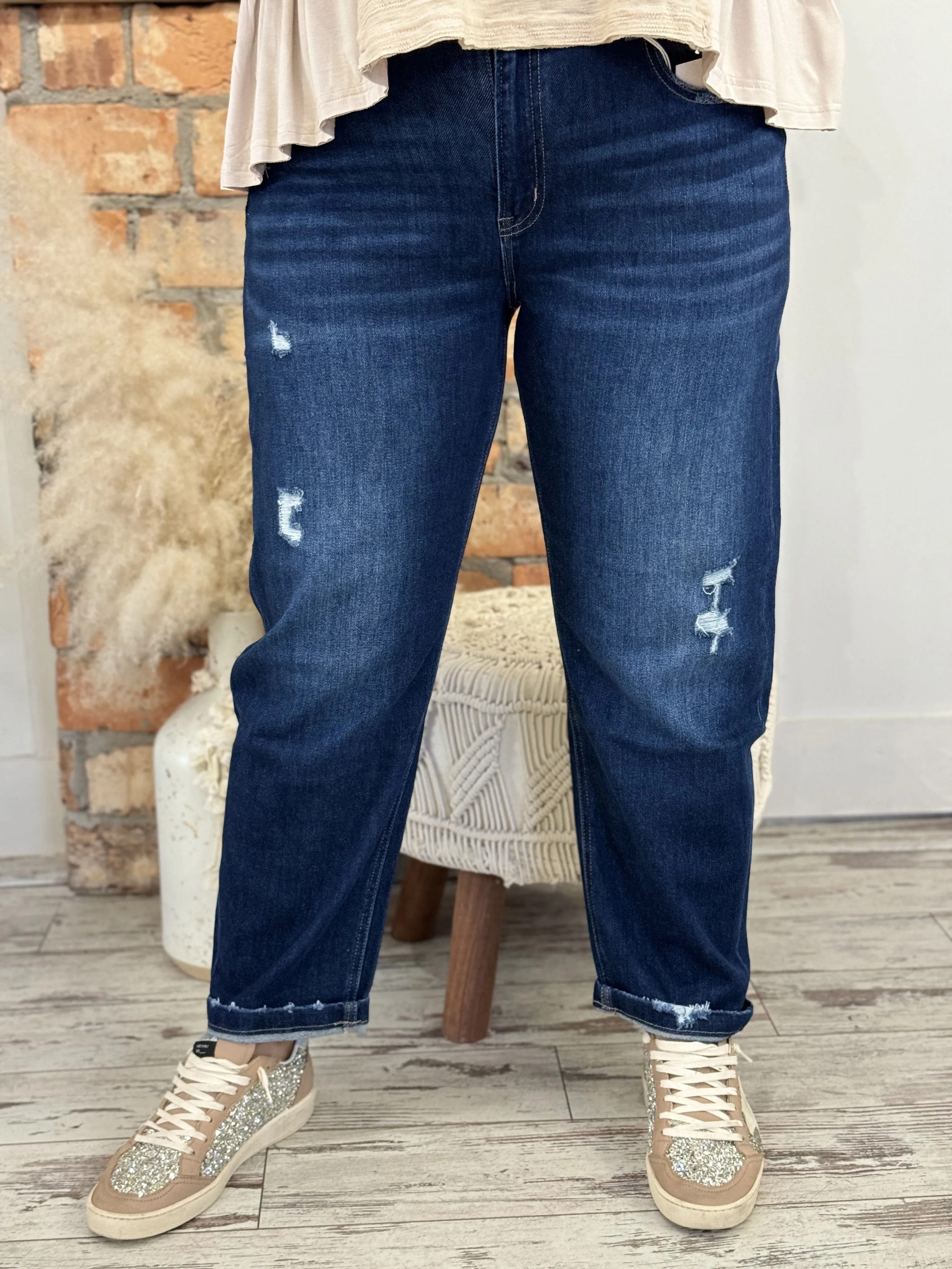 High Rise Cuffed Barrel Jeans