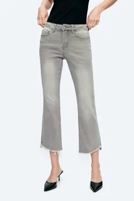 High Rise Straight Ankle Jeans with Raw Edge by Bayeas