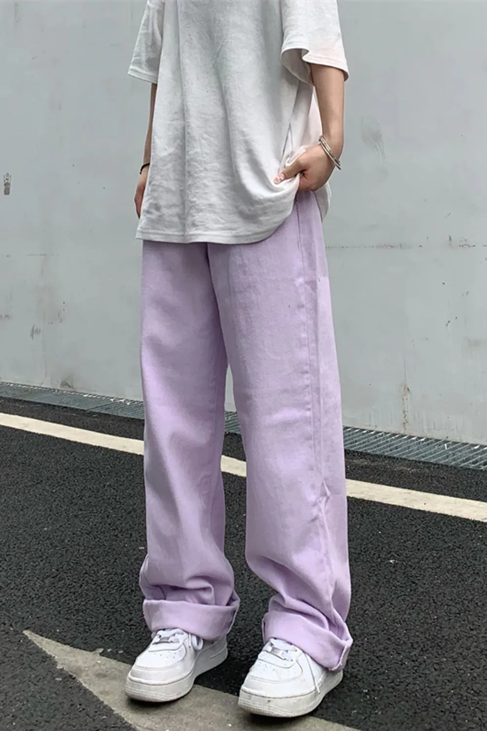 High Waist Casual Purple Wide Leg Jeans Pants