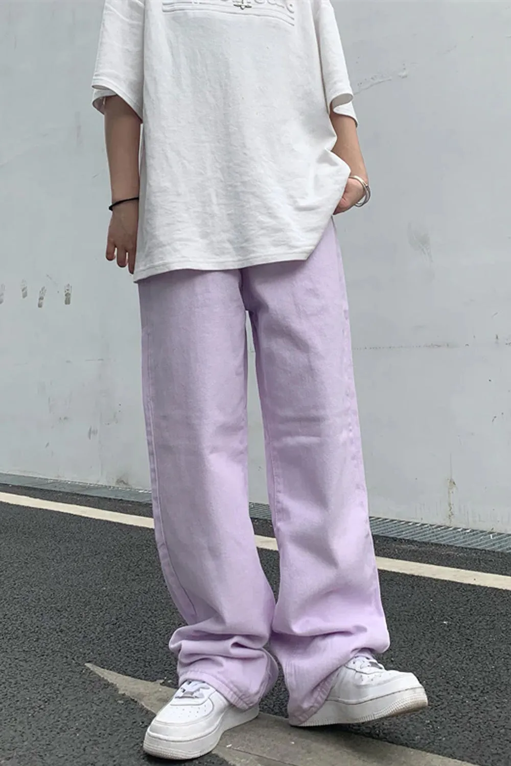 High Waist Casual Purple Wide Leg Jeans Pants