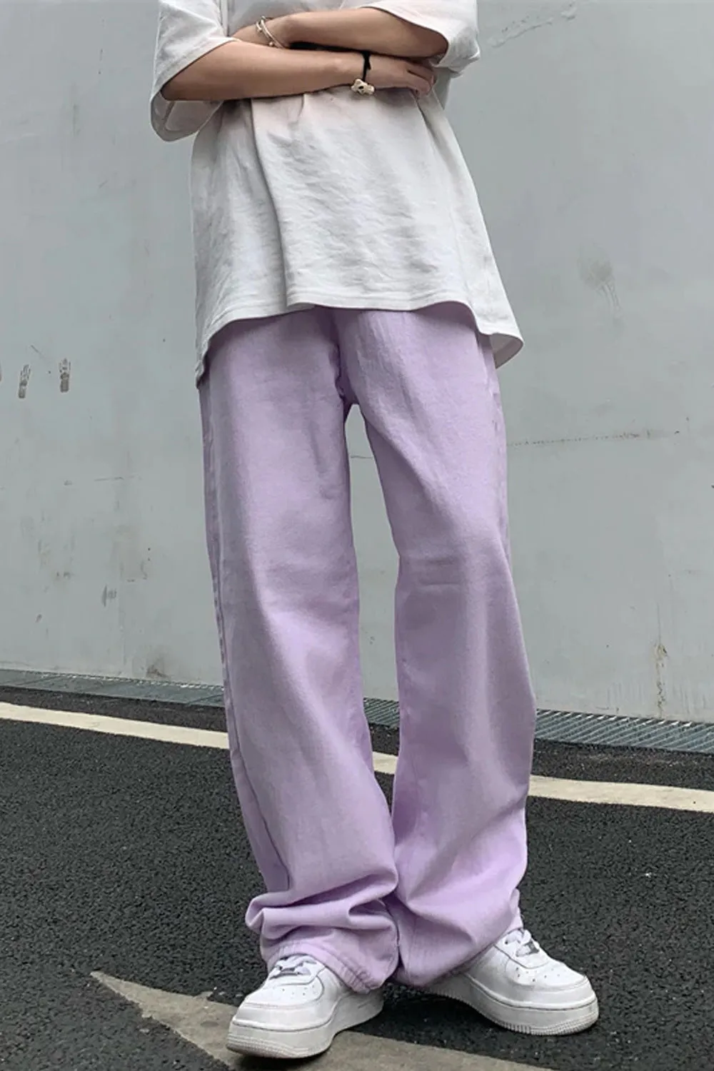 High Waist Casual Purple Wide Leg Jeans Pants