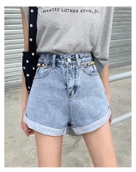 High Waist Crimping Denim Shorts Jeans