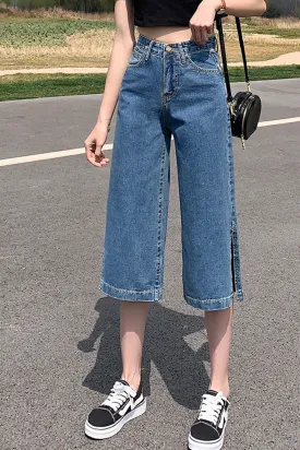 High Waist Knee Length Denim Jeans