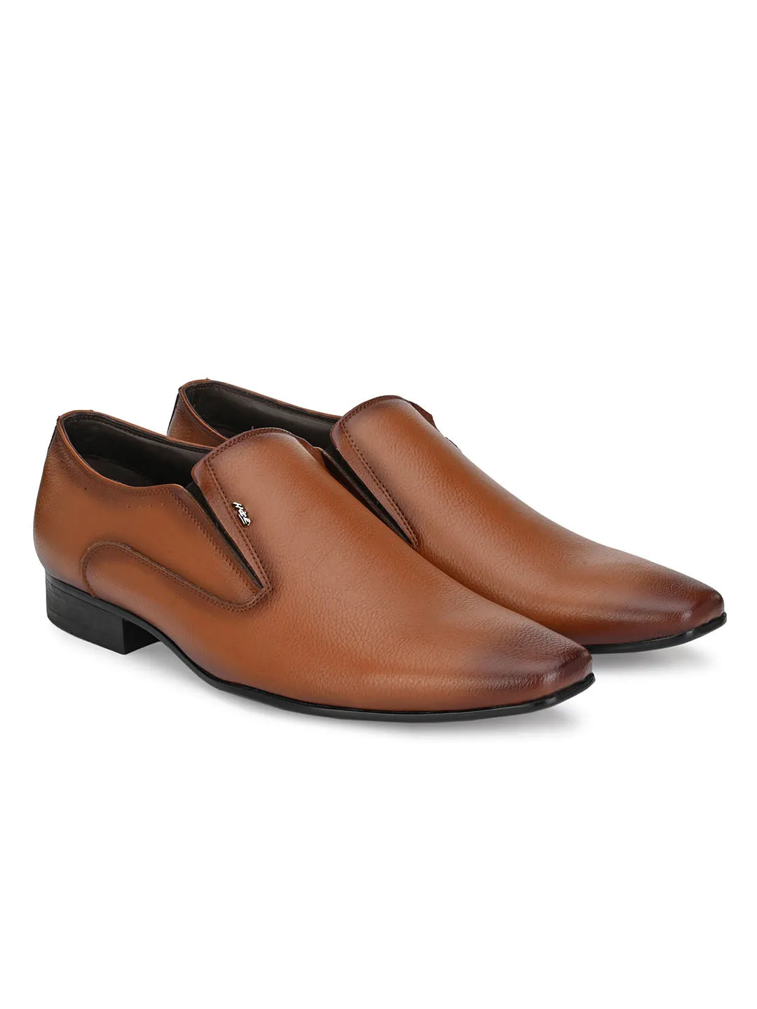 Hitz Men's Tan Synthetic Slip-On Formal Shoes