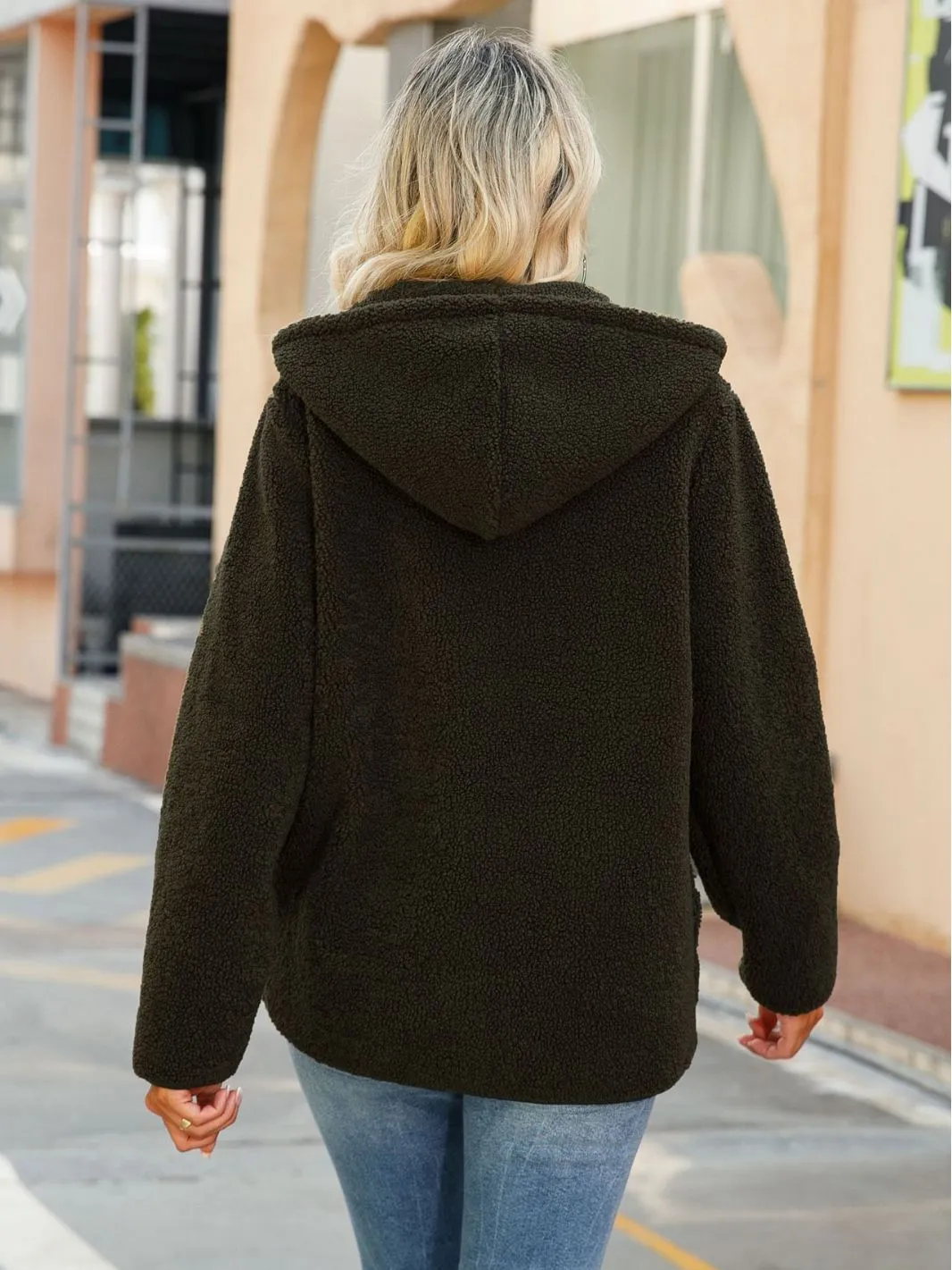 Hooded Long Sleeve Zipper Fleece Jacket