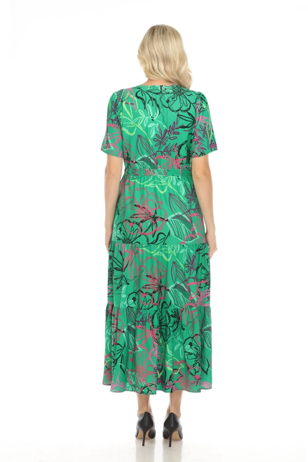 Joseph Ribkoff Green/Multi Floral Print Tiered Maxi Dress 242229