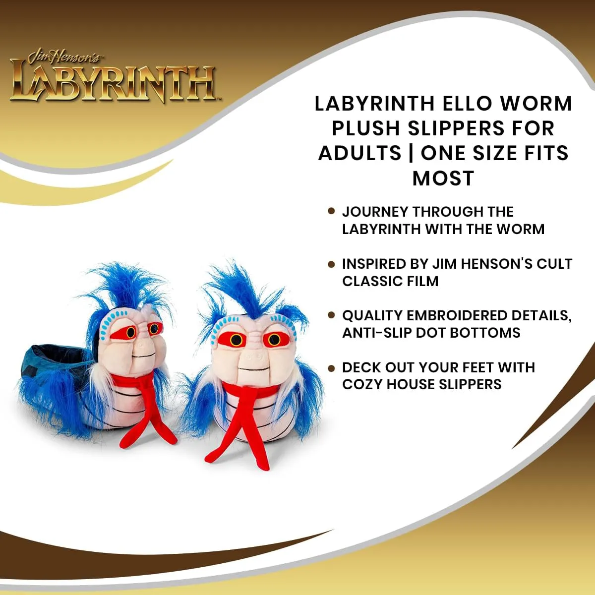 Labyrinth Ello Worm Plush Slippers for Adults | One Size Fits Most