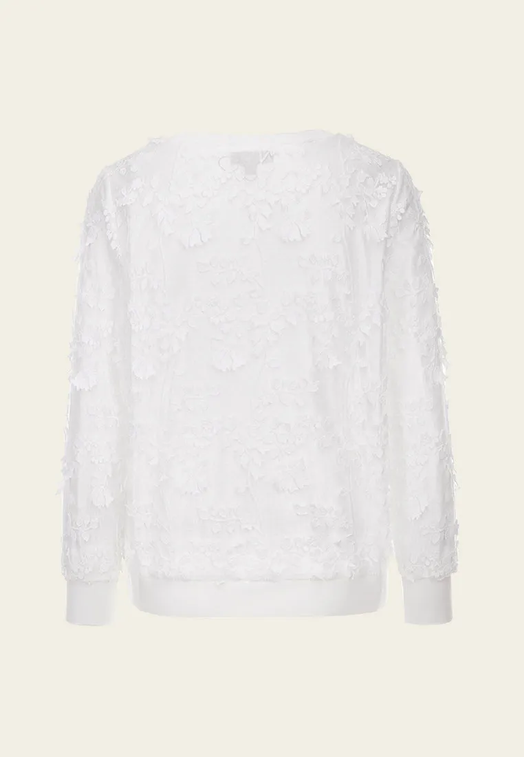 Lace 3D Flower Ribbed-hem Shirt