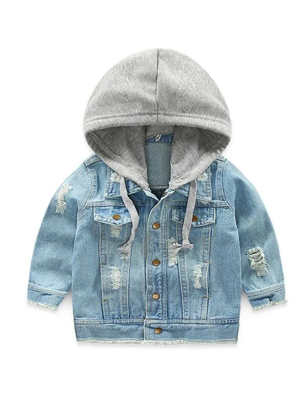 Light Blue Denim Coat Jacket Long-sleeve Top for Toddlers Boys