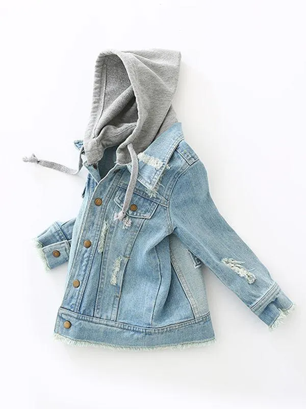 Light Blue Denim Coat Jacket Long-sleeve Top for Toddlers Boys