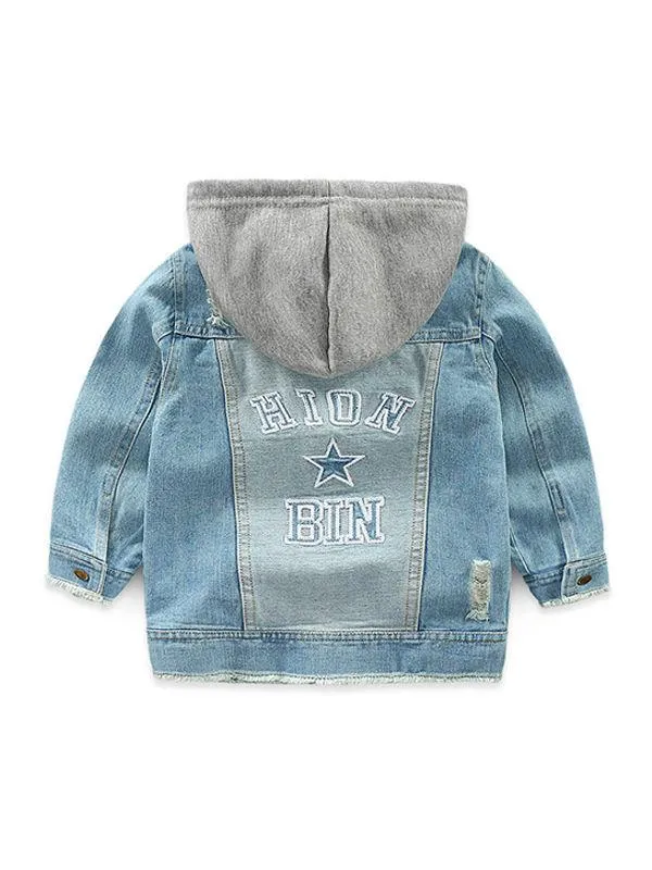 Light Blue Denim Coat Jacket Long-sleeve Top for Toddlers Boys