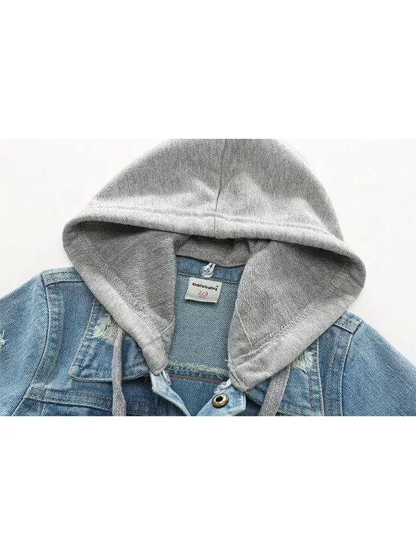 Light Blue Denim Coat Jacket Long-sleeve Top for Toddlers Boys