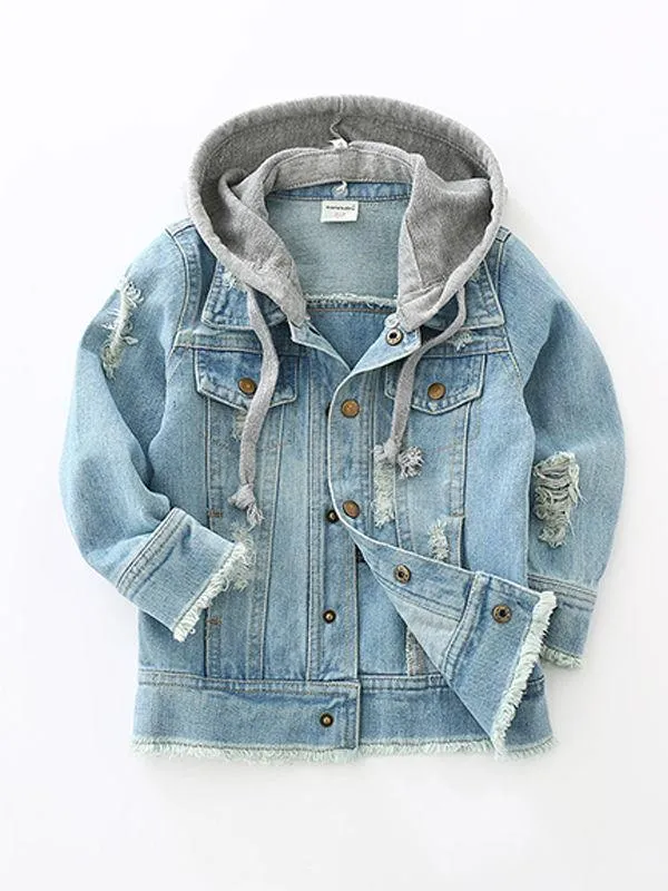 Light Blue Denim Coat Jacket Long-sleeve Top for Toddlers Boys