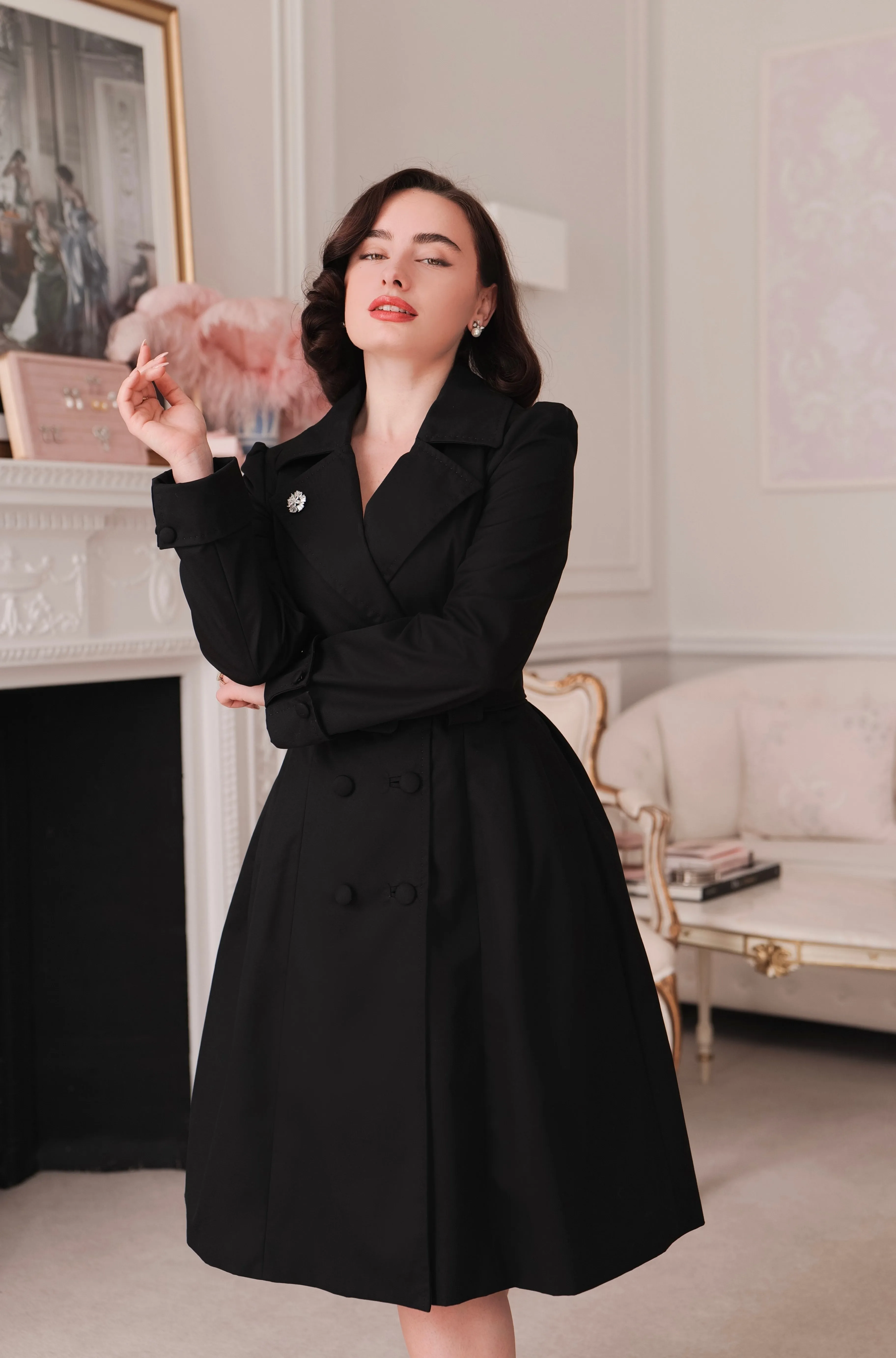 LIMITED EDITION 'Bergman' Cotton Gaberdine Dress Trench Coat in Nero