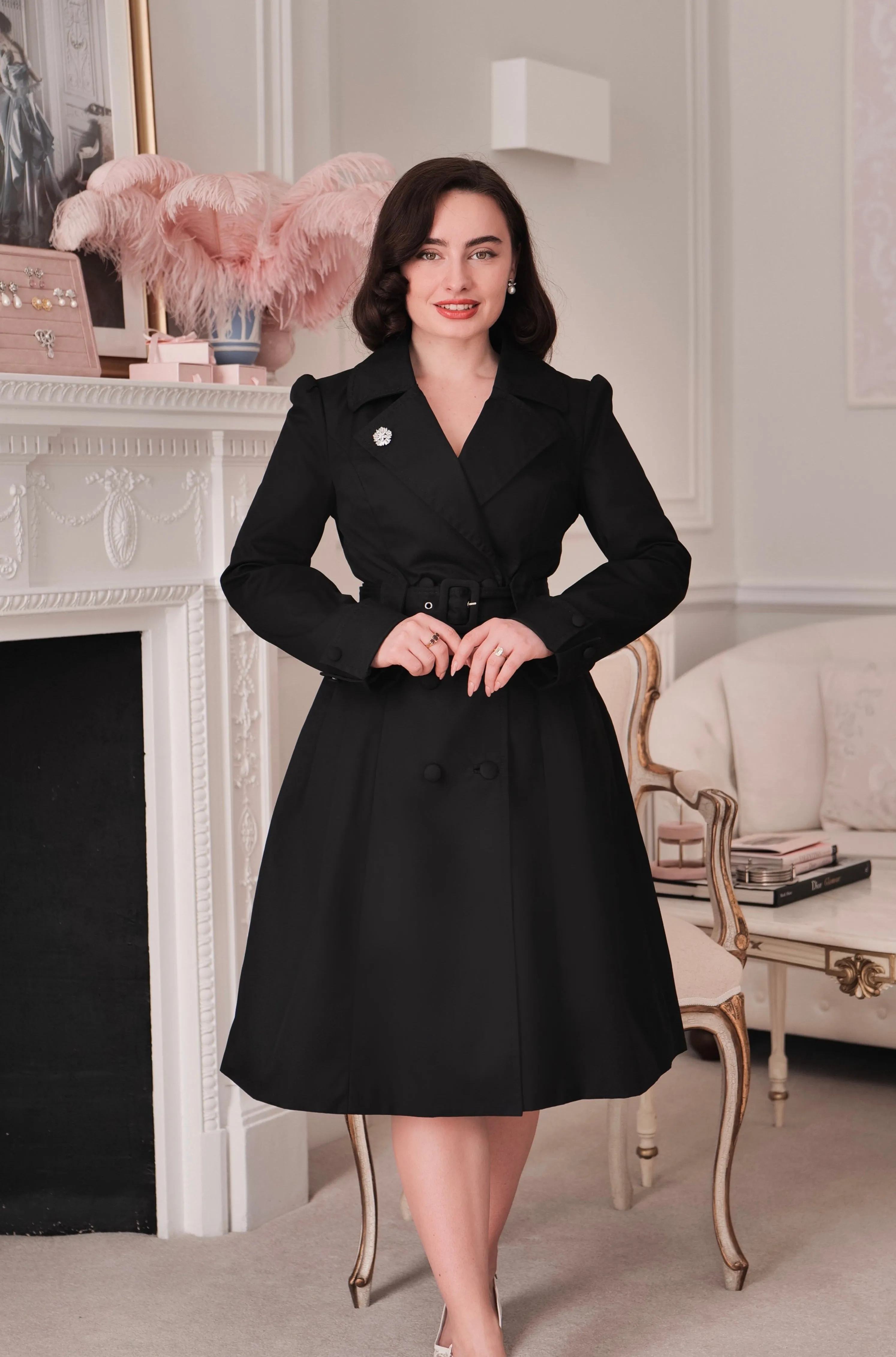 LIMITED EDITION 'Bergman' Cotton Gaberdine Dress Trench Coat in Nero