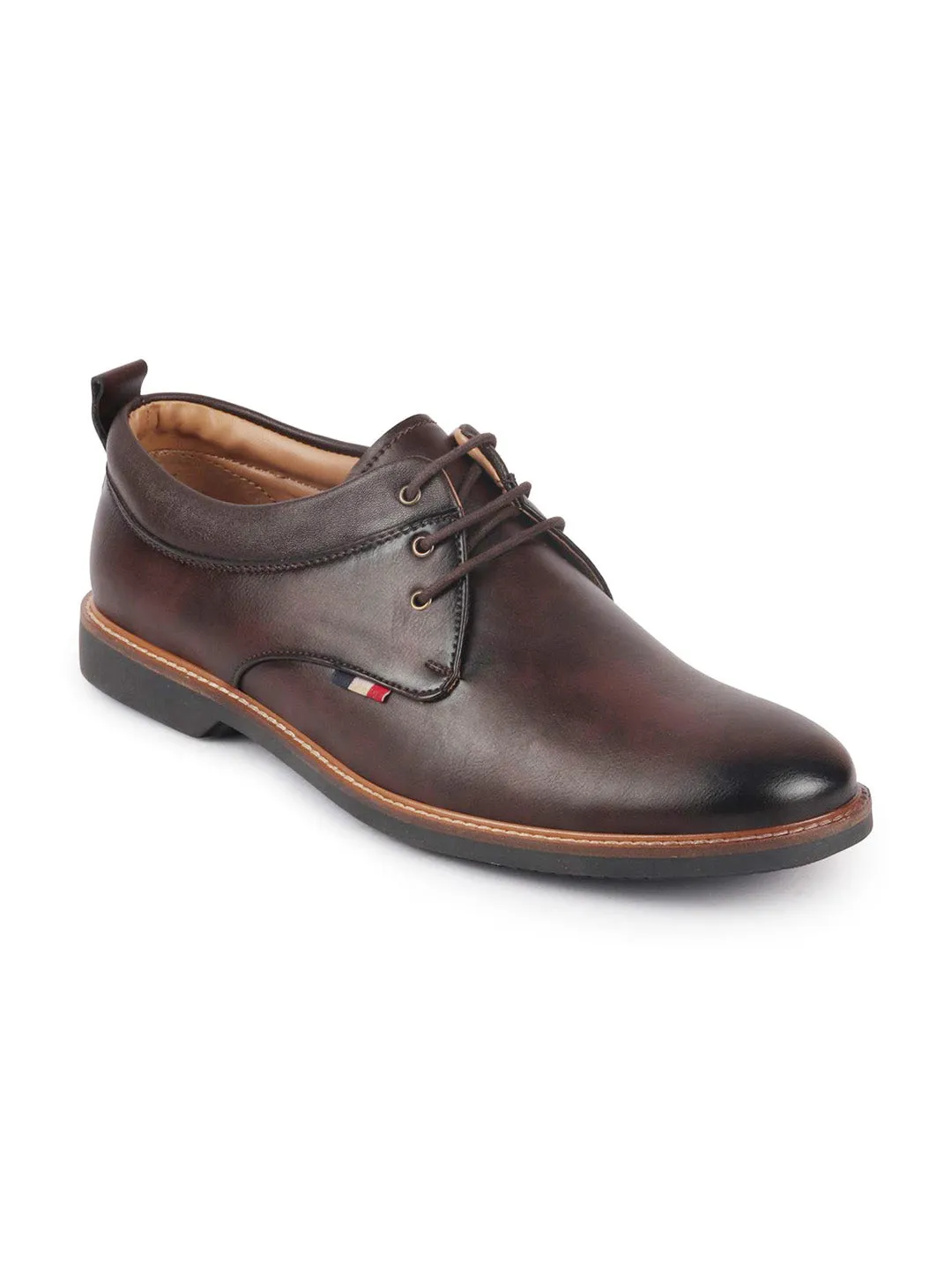 Men Brown Formal Lace Up Oxford Shoes with TPR Welted Sole