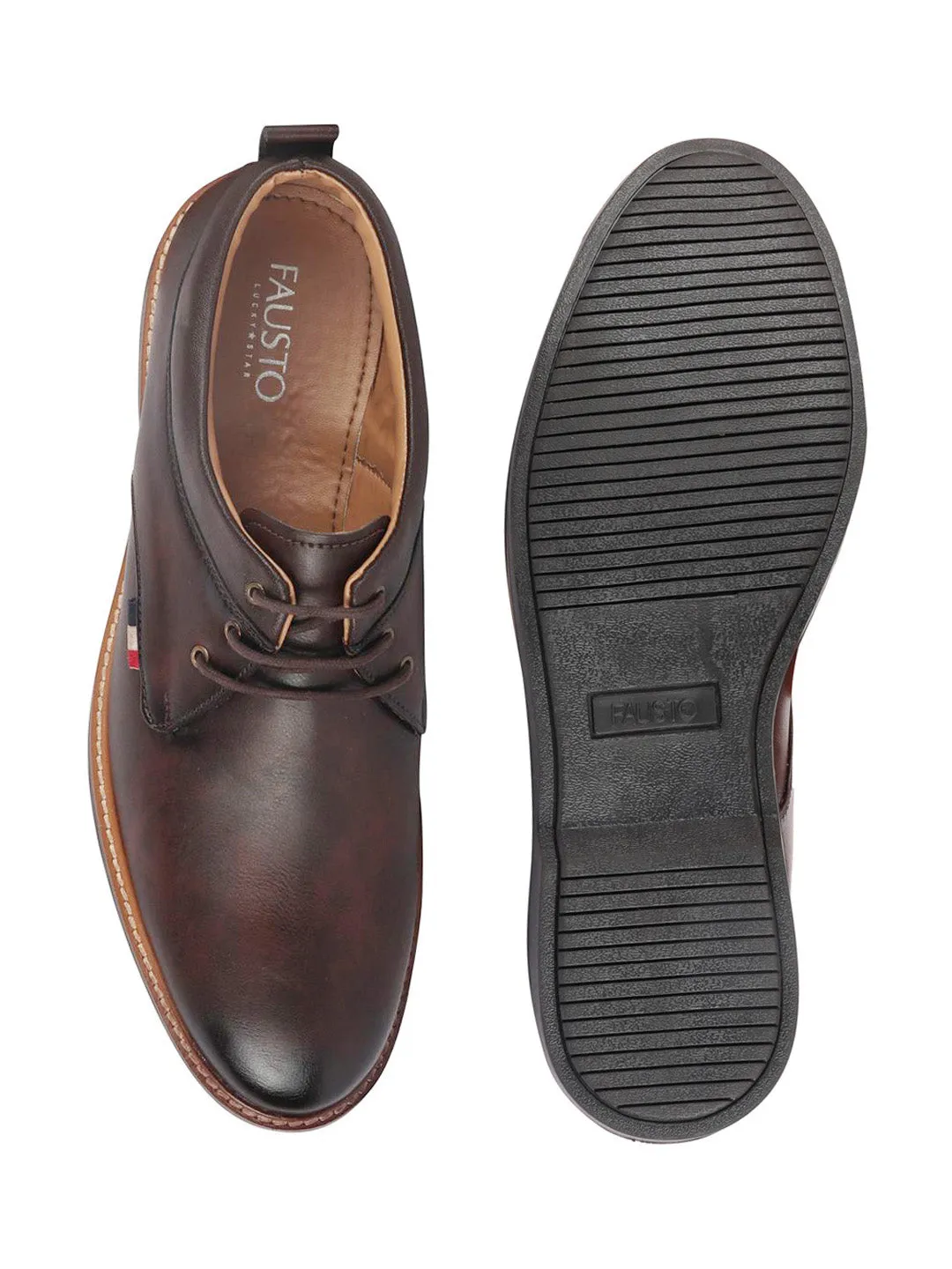 Men Brown Formal Lace Up Oxford Shoes with TPR Welted Sole