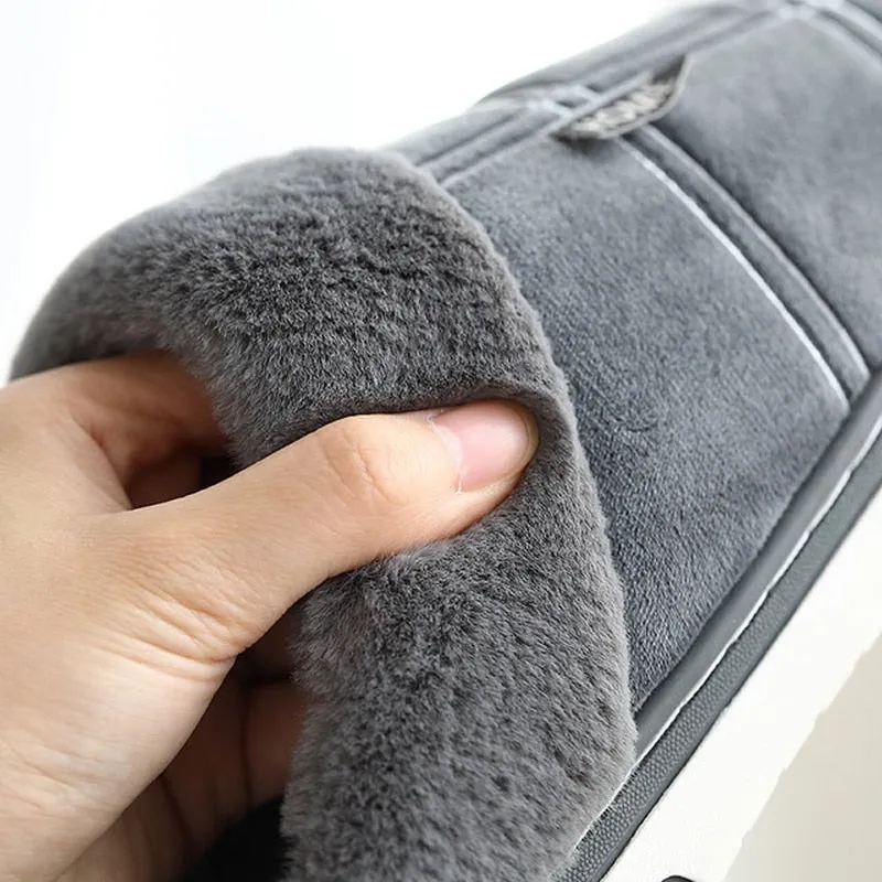 Men&#39;s slippers Winter Keep warm Gingham Suede Short plush Indoor shoes for male Non slip Memory Foam Soft Home Fur slippers men