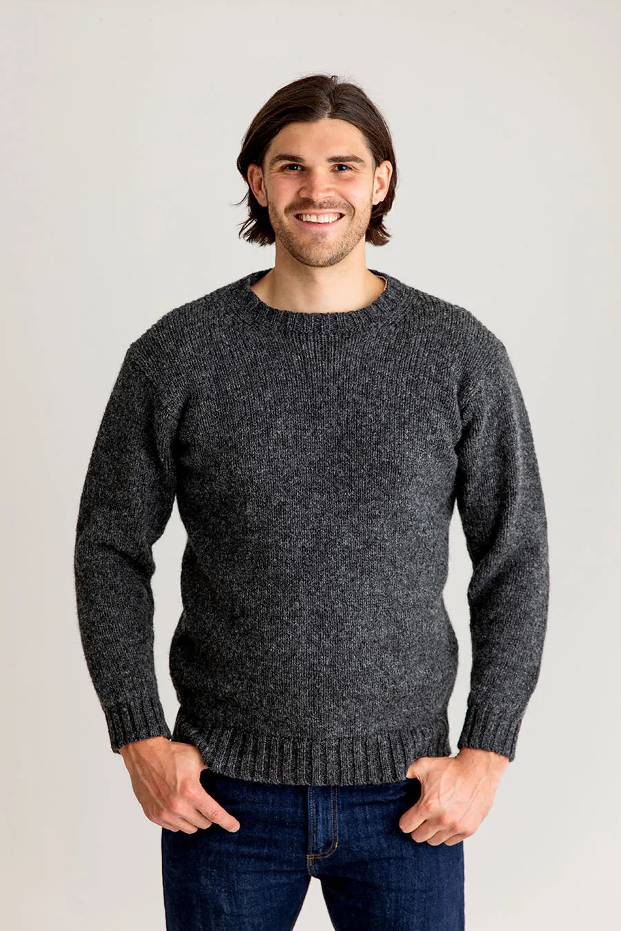 Mens Chunky Crew Neck Jumper - mid grey