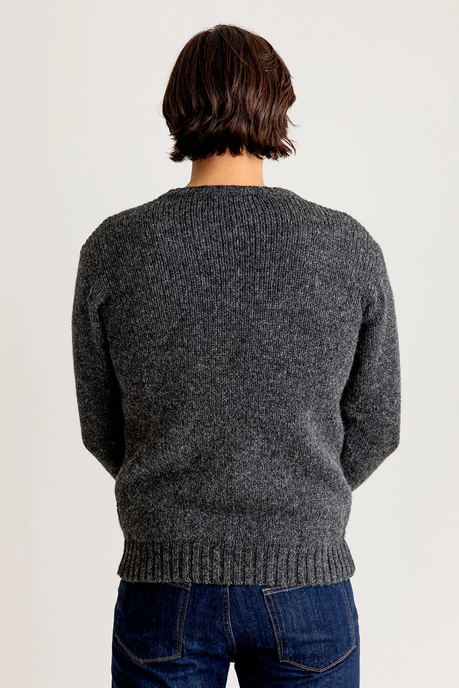 Mens Chunky Crew Neck Jumper - mid grey