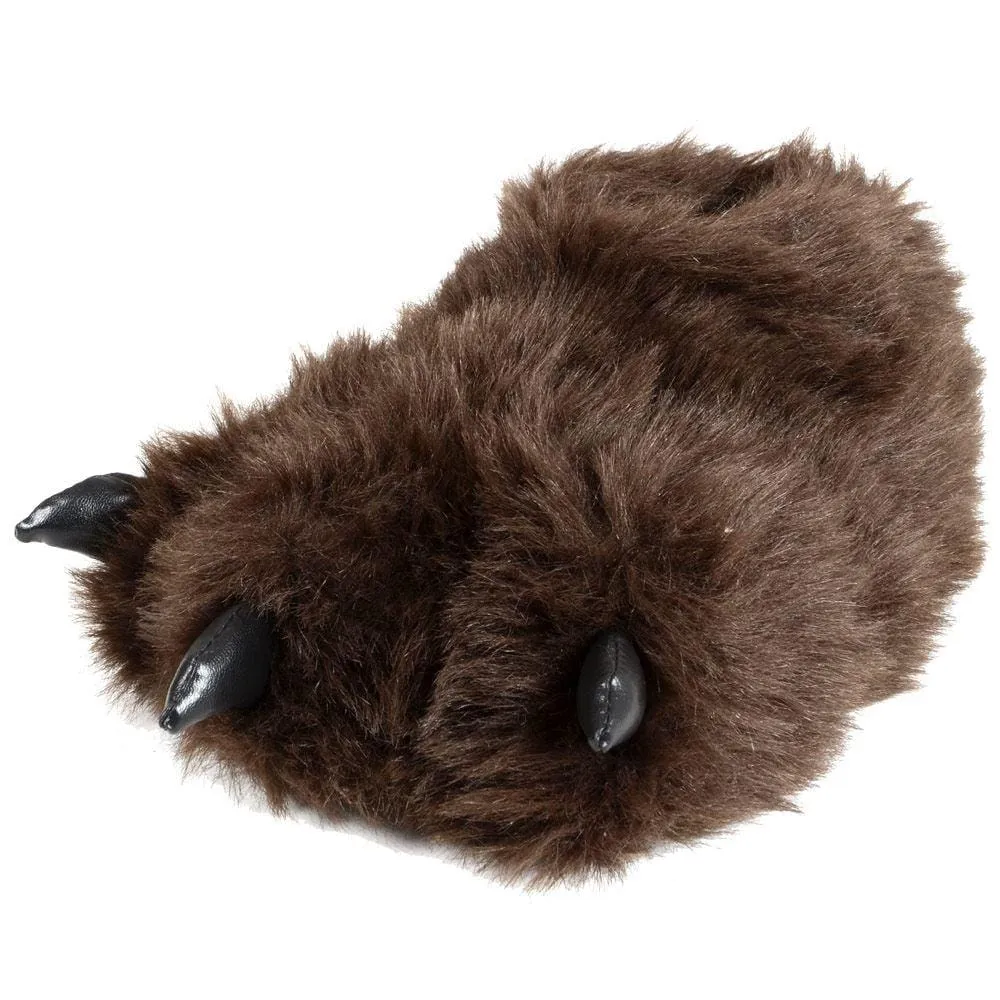 Mens Novelty Fluffy Brown Bear Feet Slippers & Non Slip Sole