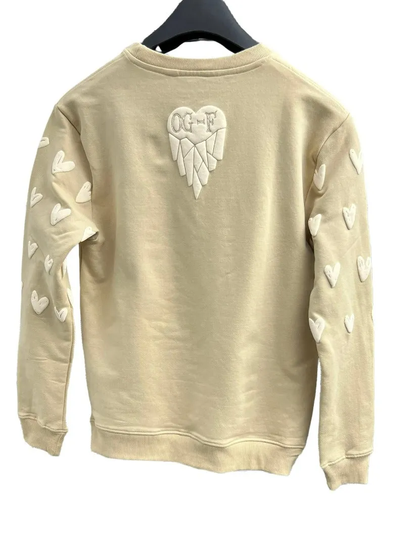 Men's Tan Graphic Sweatshirts Long Sleeves Crewneck Fleece