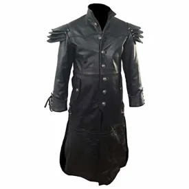 Mens Trench Coat Black Leather Goth Matrix Steampunk Gothic (T24)