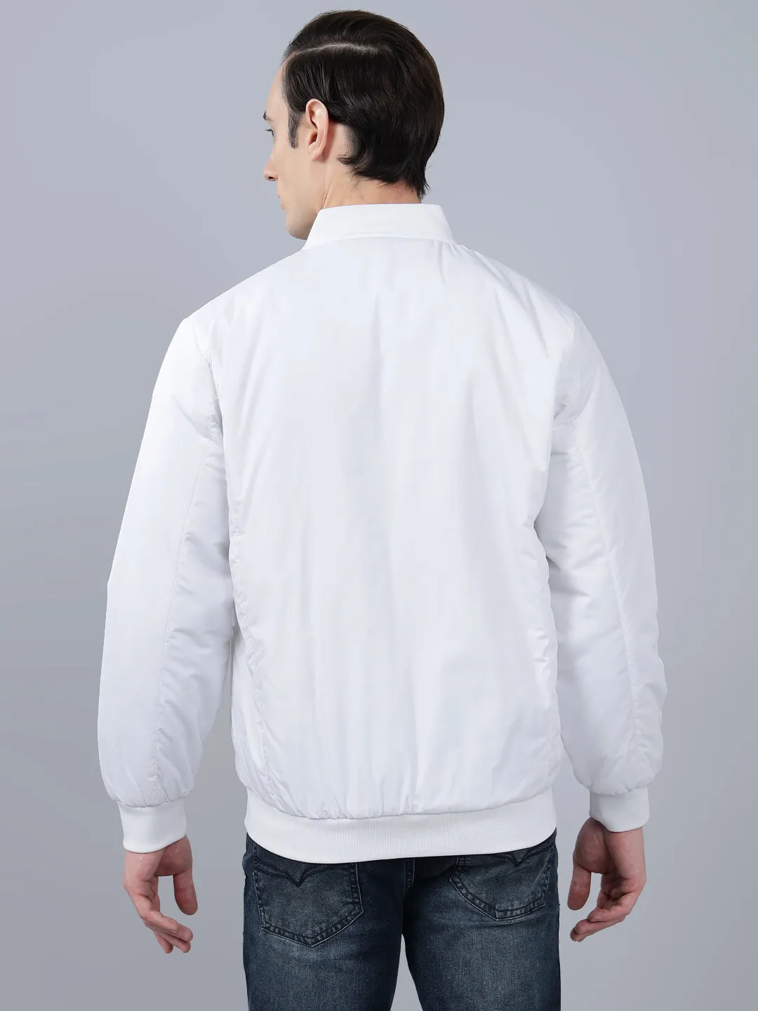 Men's White Solid Mock Neck Winter Jacket