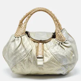 Metallic Gold Textured Leather Spy Hobo