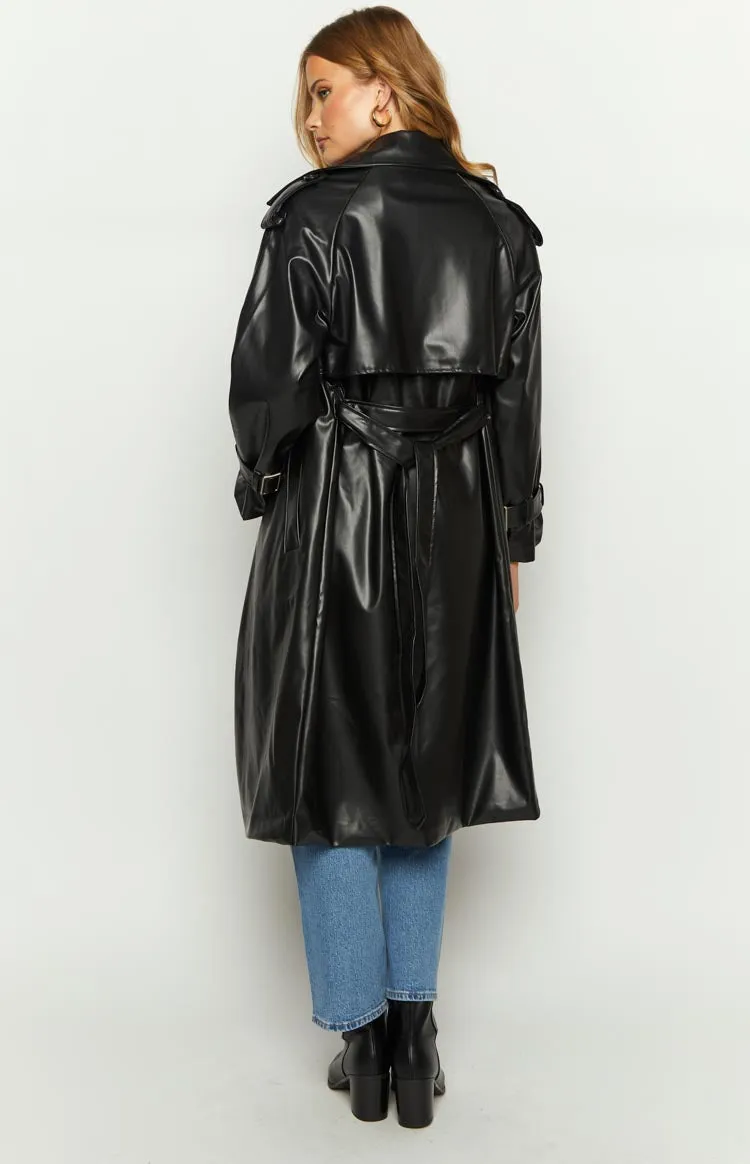 Midnight Mirage Black PU Trench