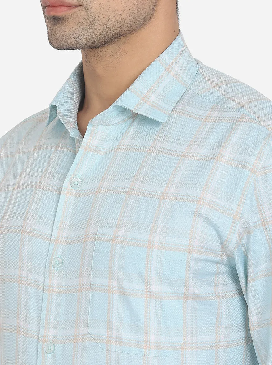 Mint Blue Checked Slim Fit Formal Shirt | JadeBlue London Edition