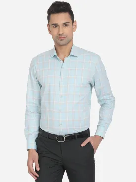 Mint Blue Checked Slim Fit Formal Shirt | JadeBlue London Edition