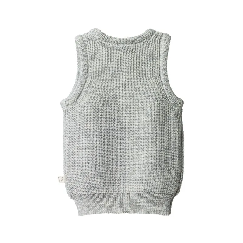 Nature Baby Merino Chunky Knit Vest - Light Grey Marle