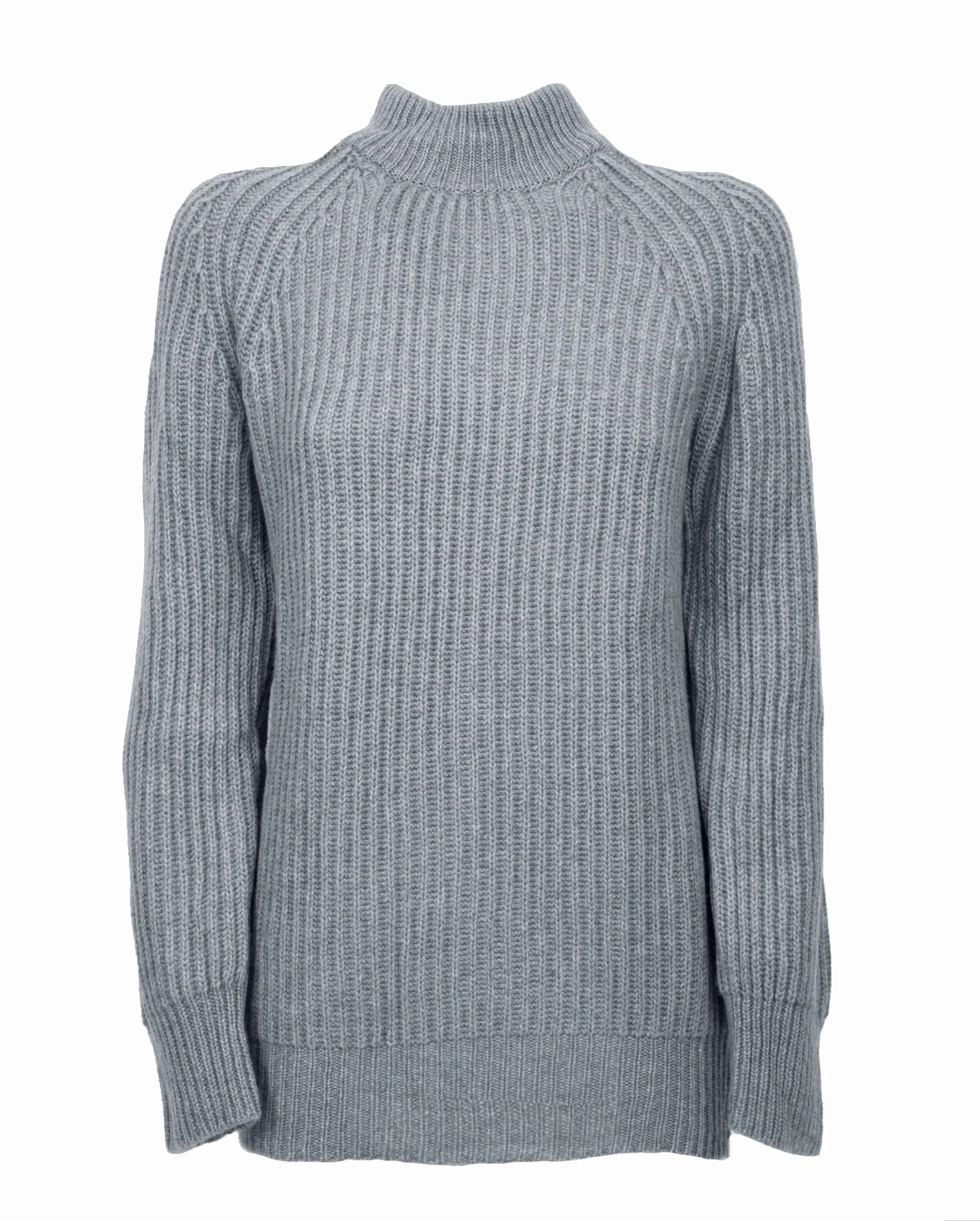 NEW FALL 24 - Women's Pure Cashmere Chunky Crew Neck Melange Gray