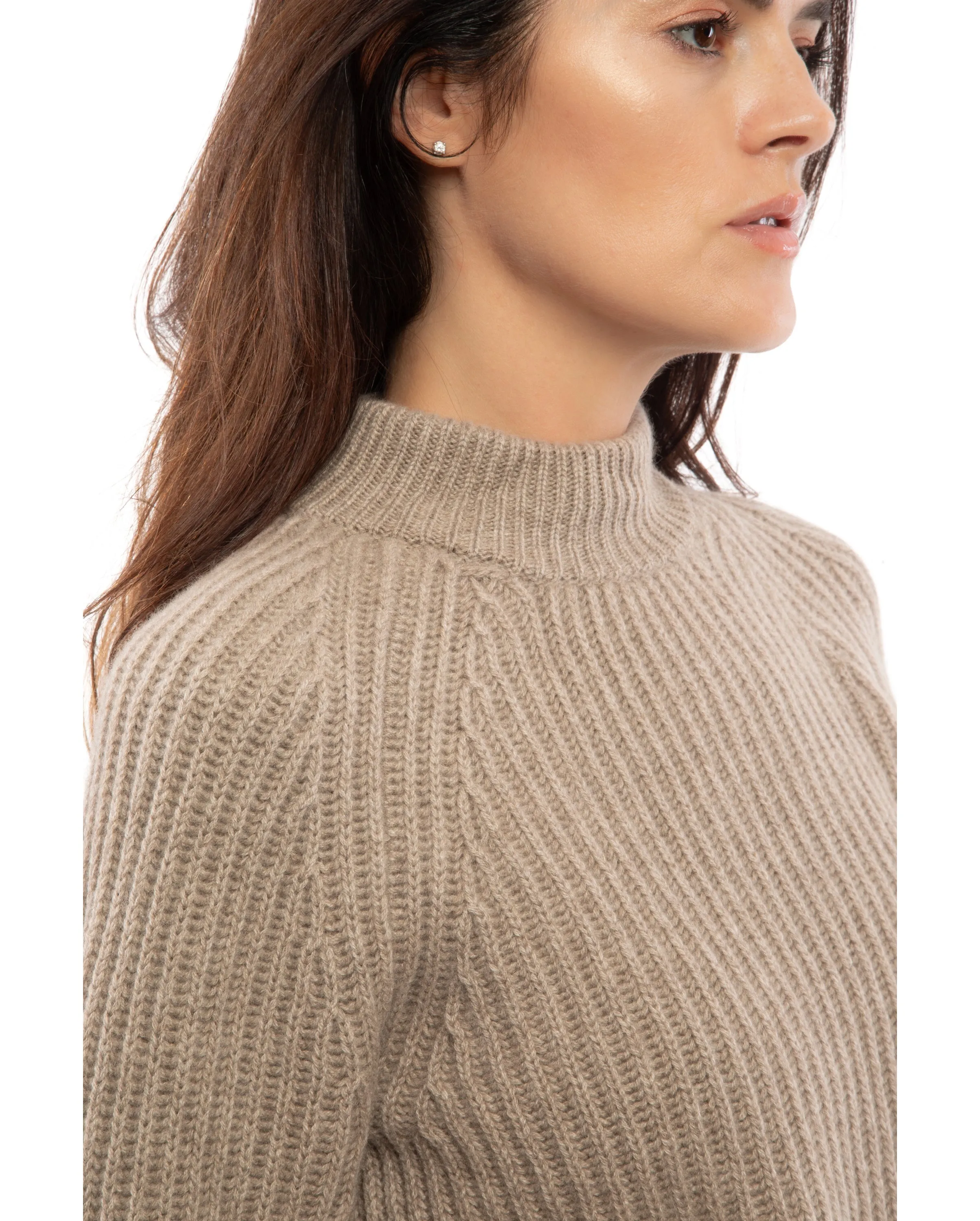 NEW FALL 24 - Women's Pure Cashmere Chunky Crew Neck Melange Gray