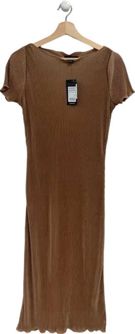 New Look Brown Pinch Pleats Midi Dress UK 8