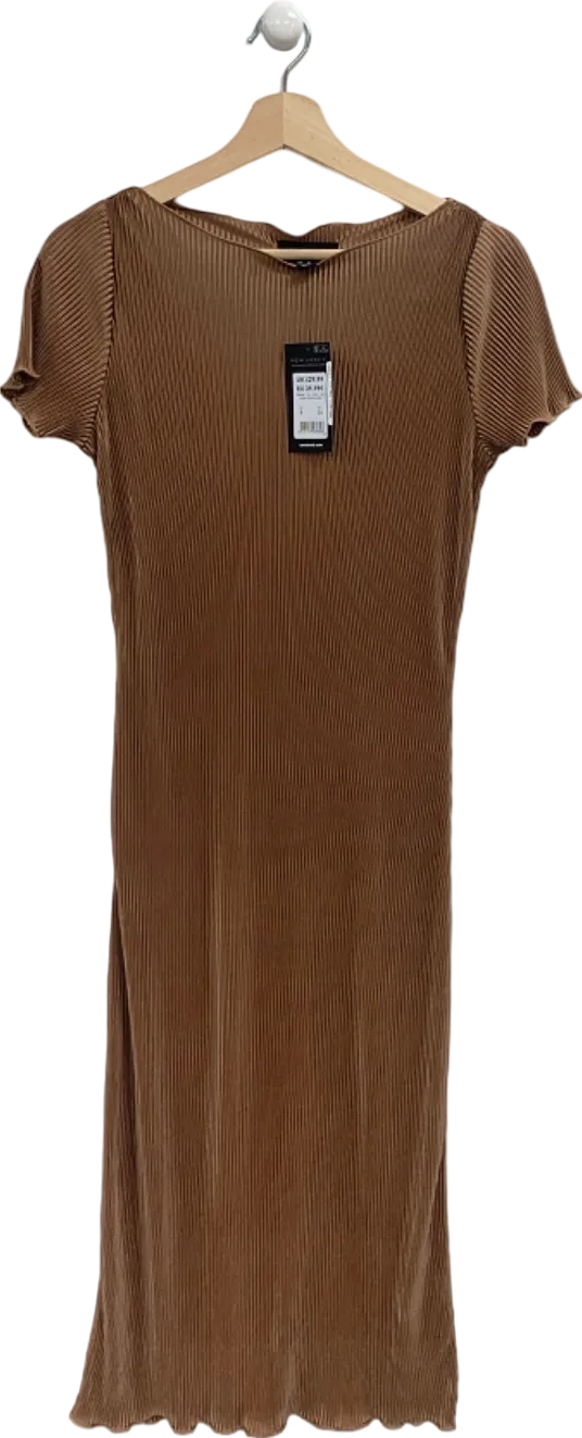 New Look Brown Pinch Pleats Midi Dress UK 8