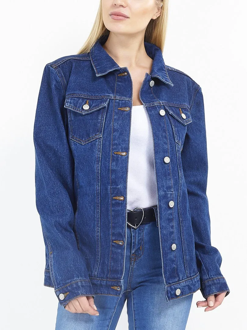 OVERSIZED BOYFRIEND FIT DARK BLUE DENIM JACKET