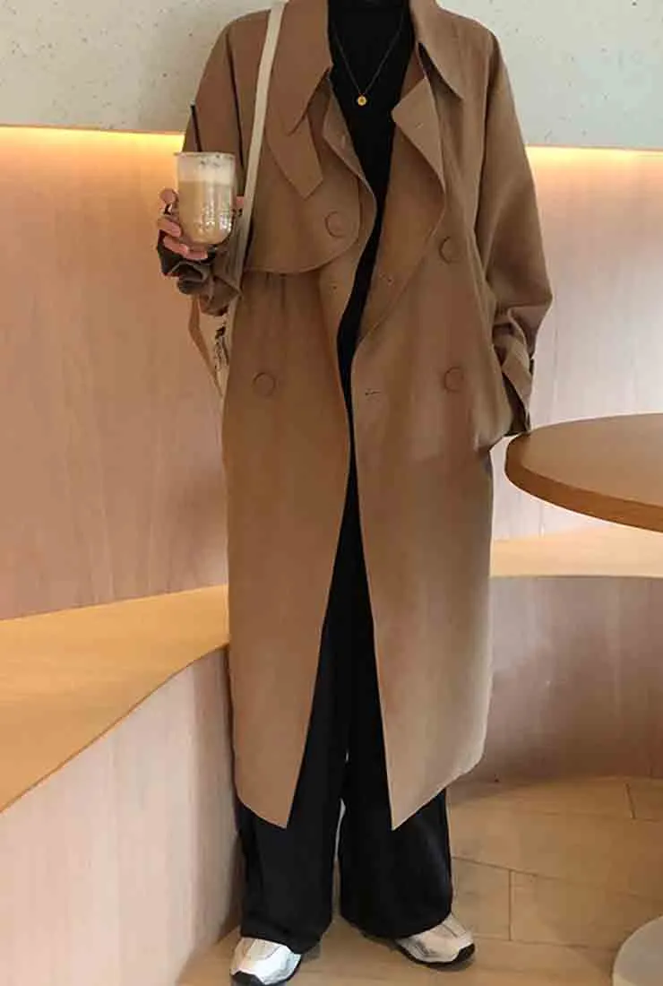 Oversized Lapel Collar Belted Trench Coat