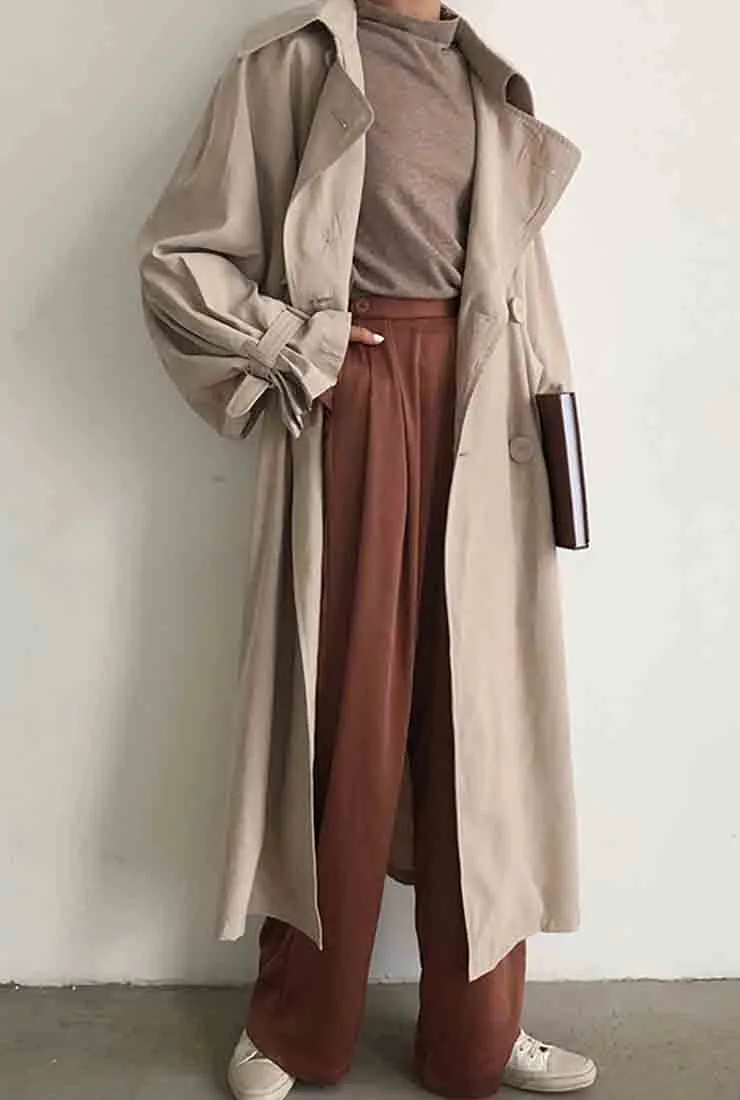 Oversized Lapel Collar Belted Trench Coat