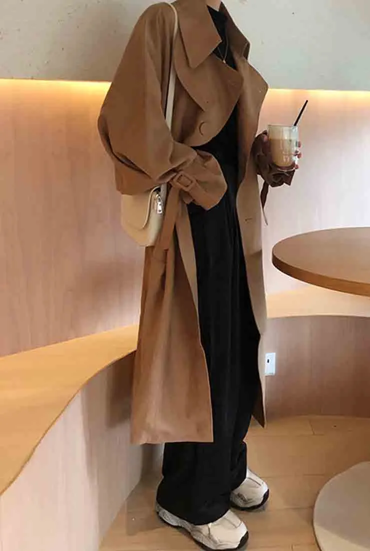 Oversized Lapel Collar Belted Trench Coat