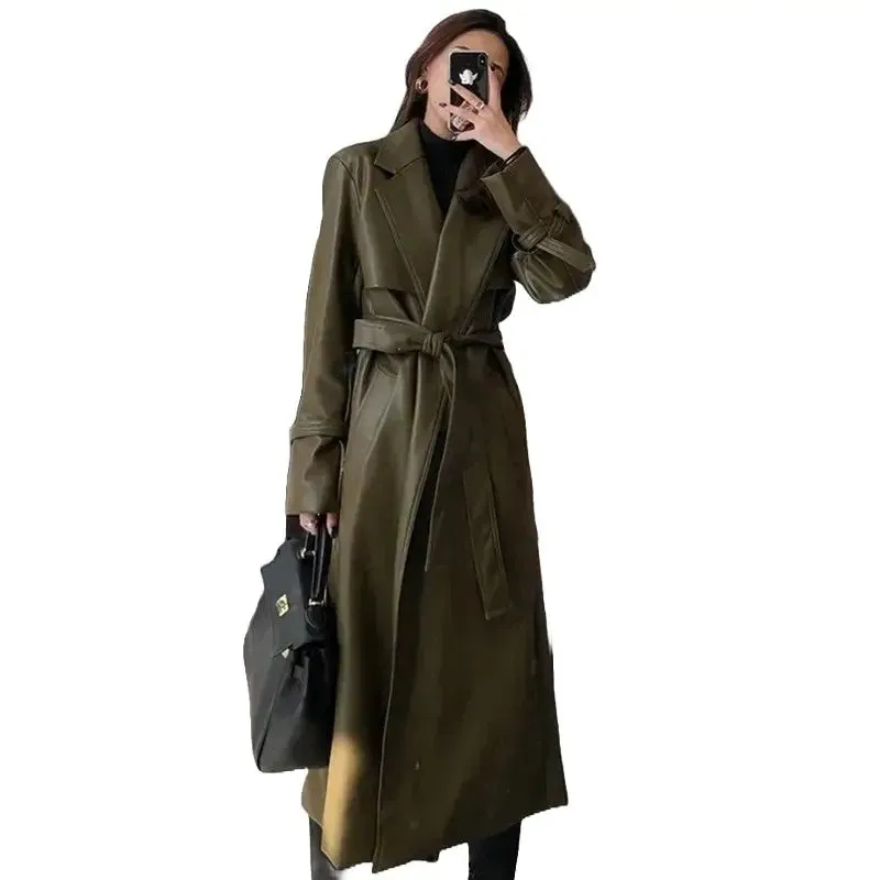 Oversized PU Leather Trench Coat