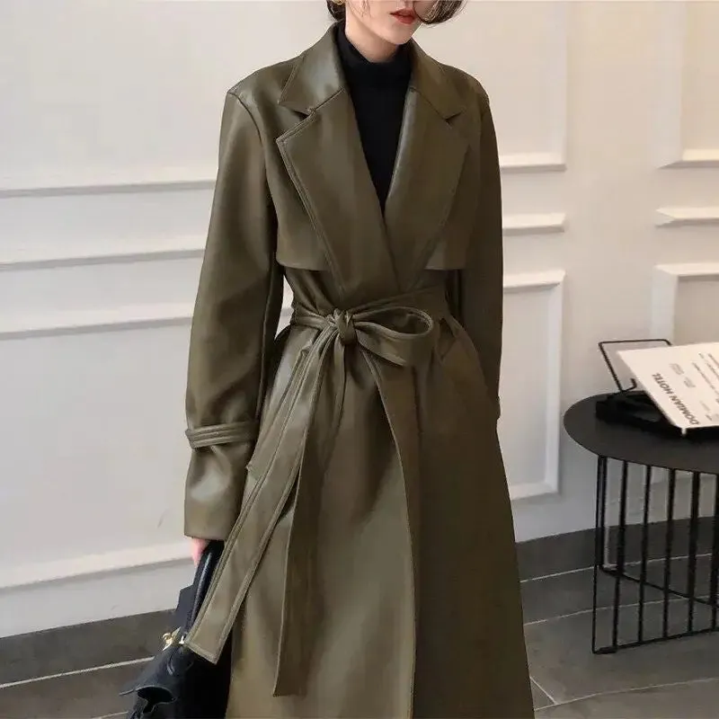 Oversized PU Leather Trench Coat