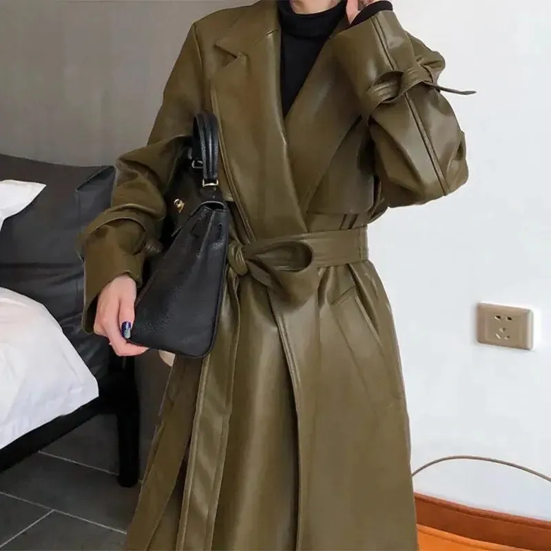 Oversized PU Leather Trench Coat