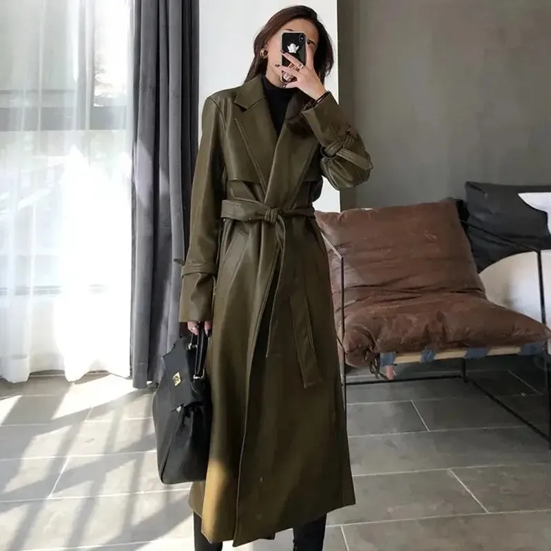 Oversized PU Leather Trench Coat