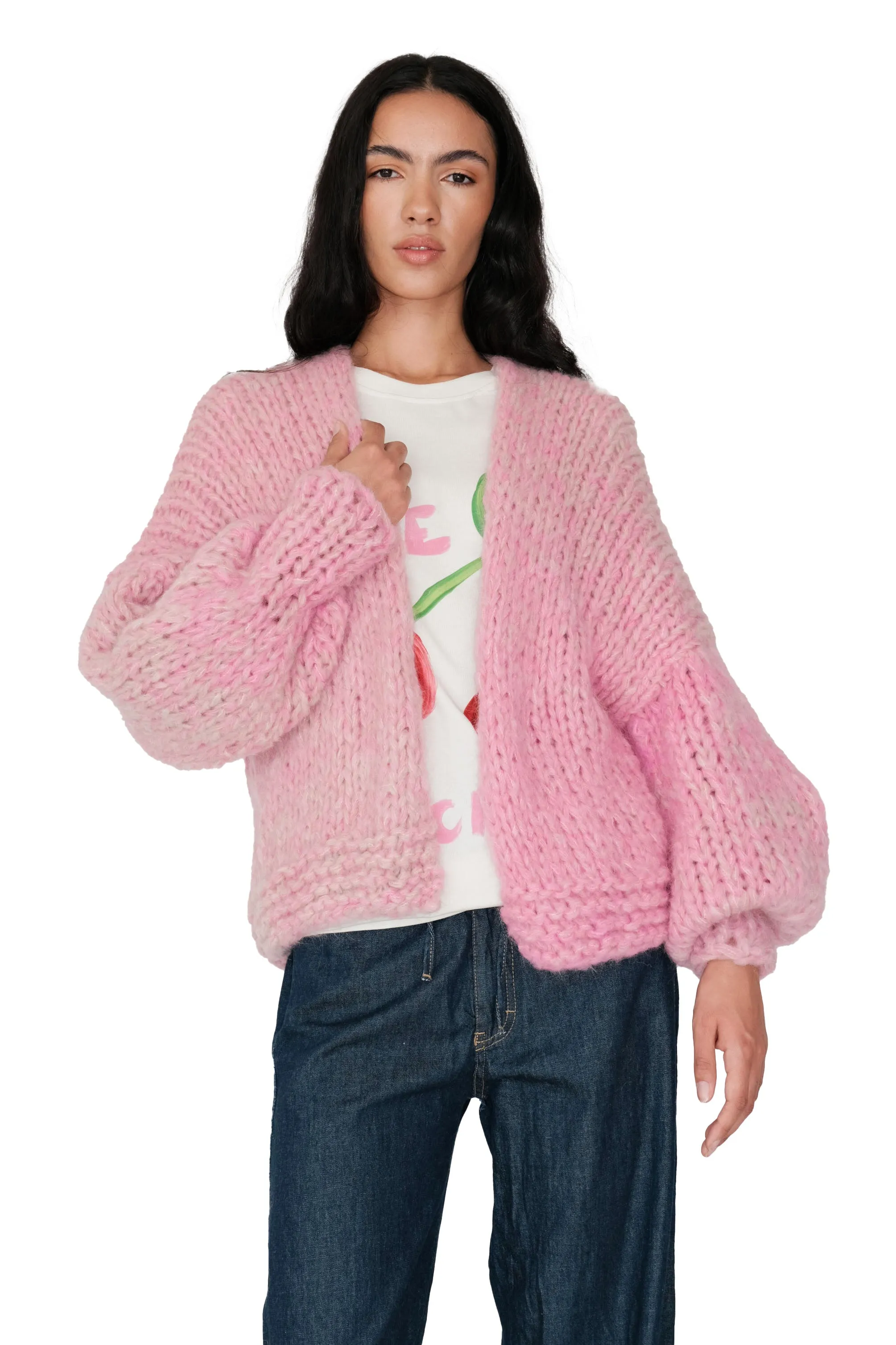 Pink Fluffy Chunky Knit Cardigan