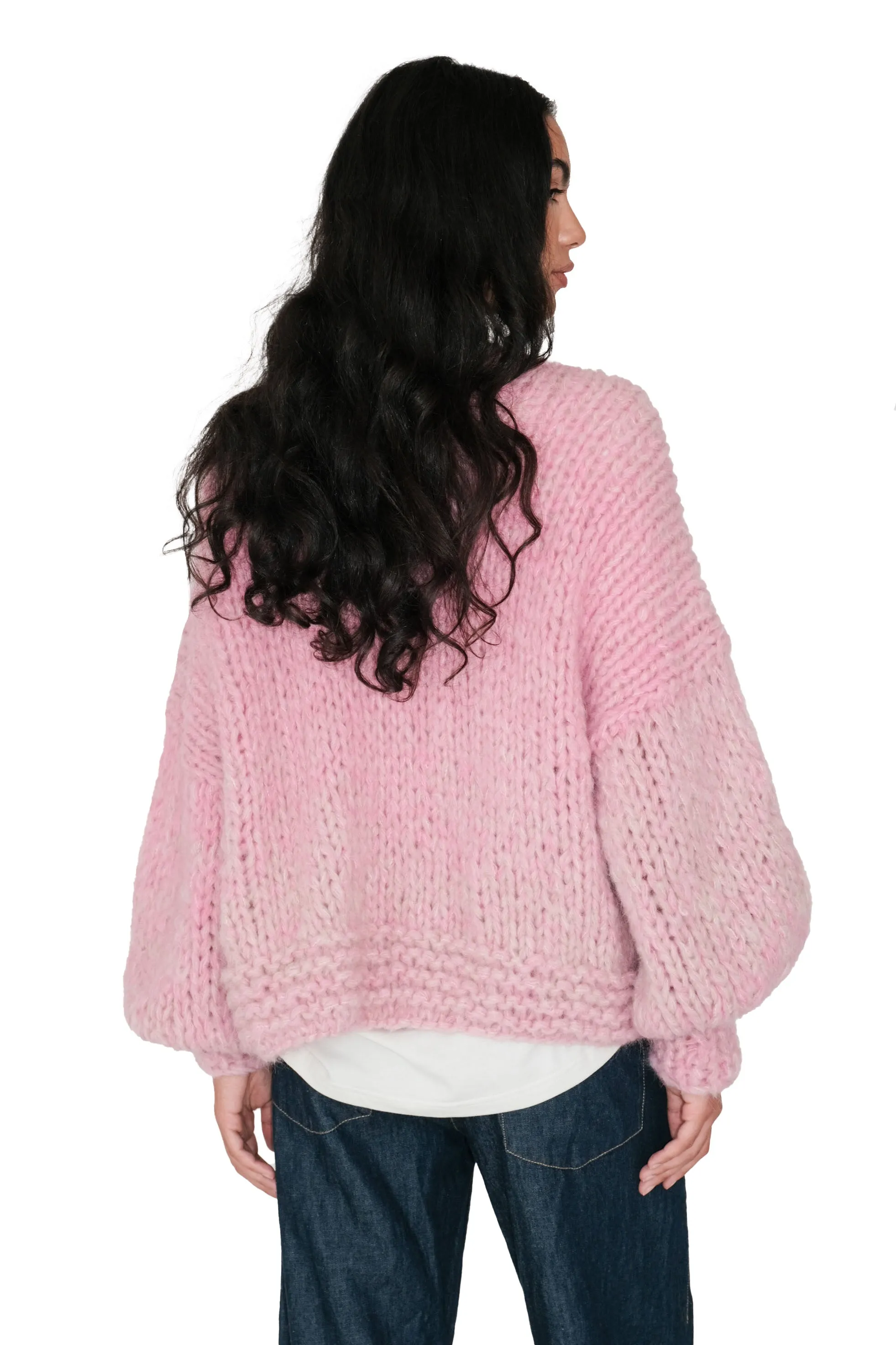 Pink Fluffy Chunky Knit Cardigan