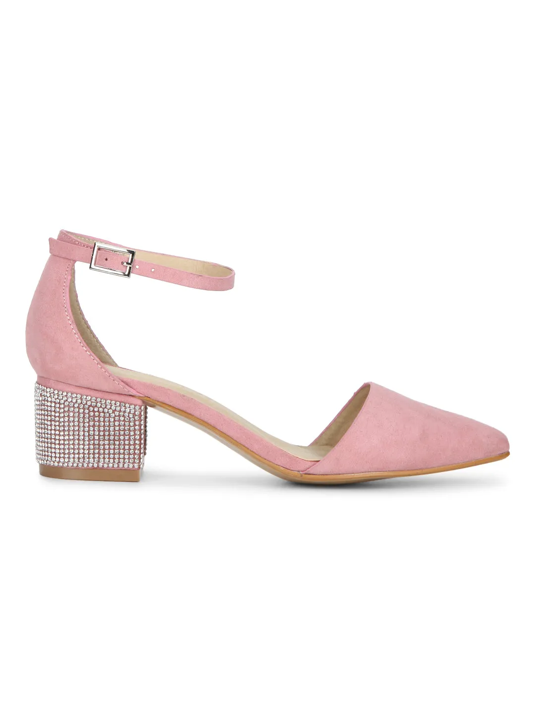 Pink Micro Ankle Strap Low Heel Sandals