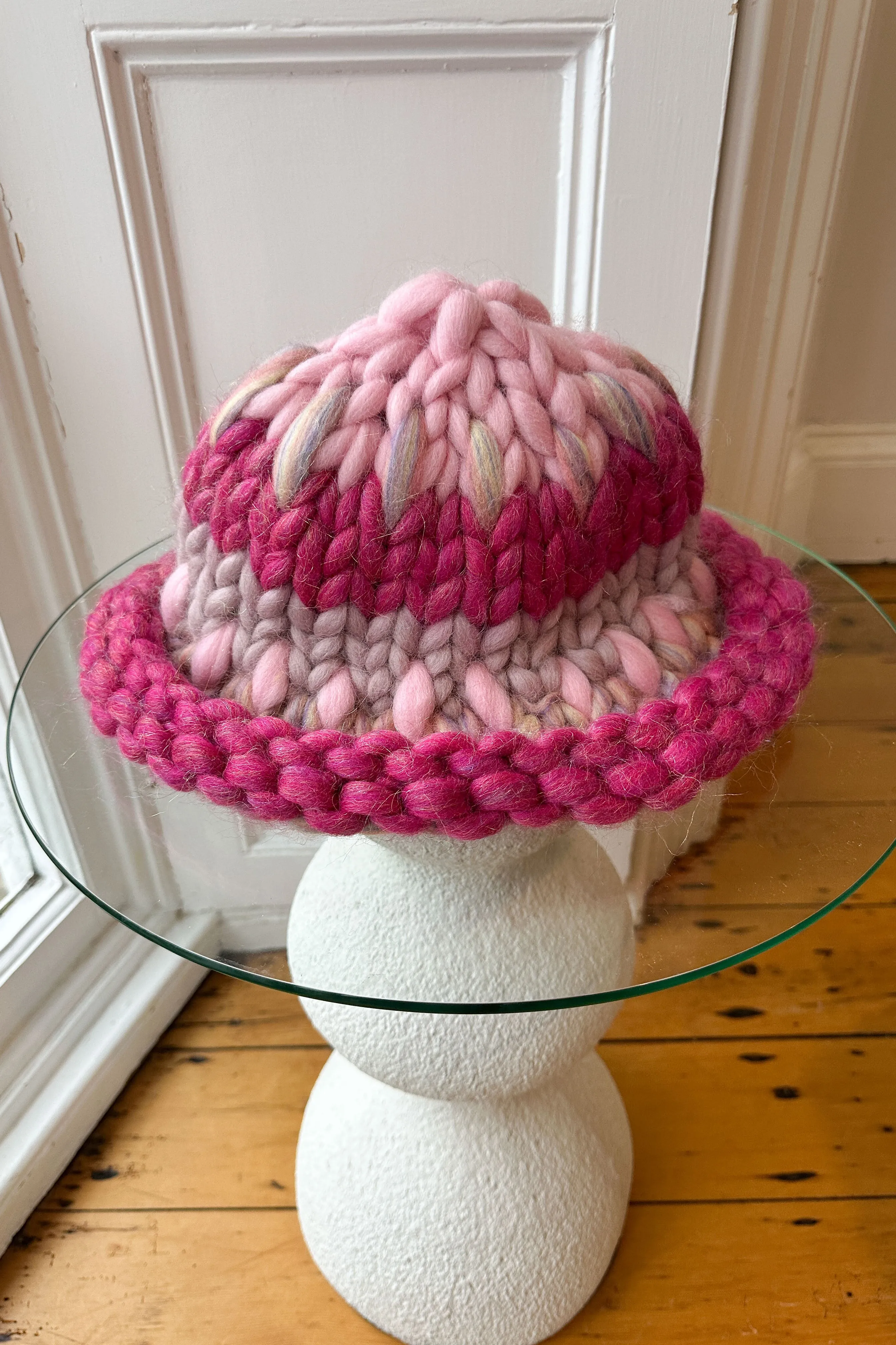 Pink Patchwork Colossal Knit Mushroom Hat #1 (Sample)