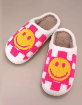 Pink Smiley Checkered Women Slippers